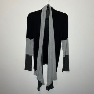 Renee C. Three Tone High-Low Open Cardigan - Gray & Black - M